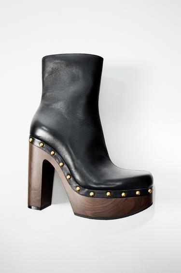 LEATHER PLATFORM ANKLE BOOTS - Black by Zara
