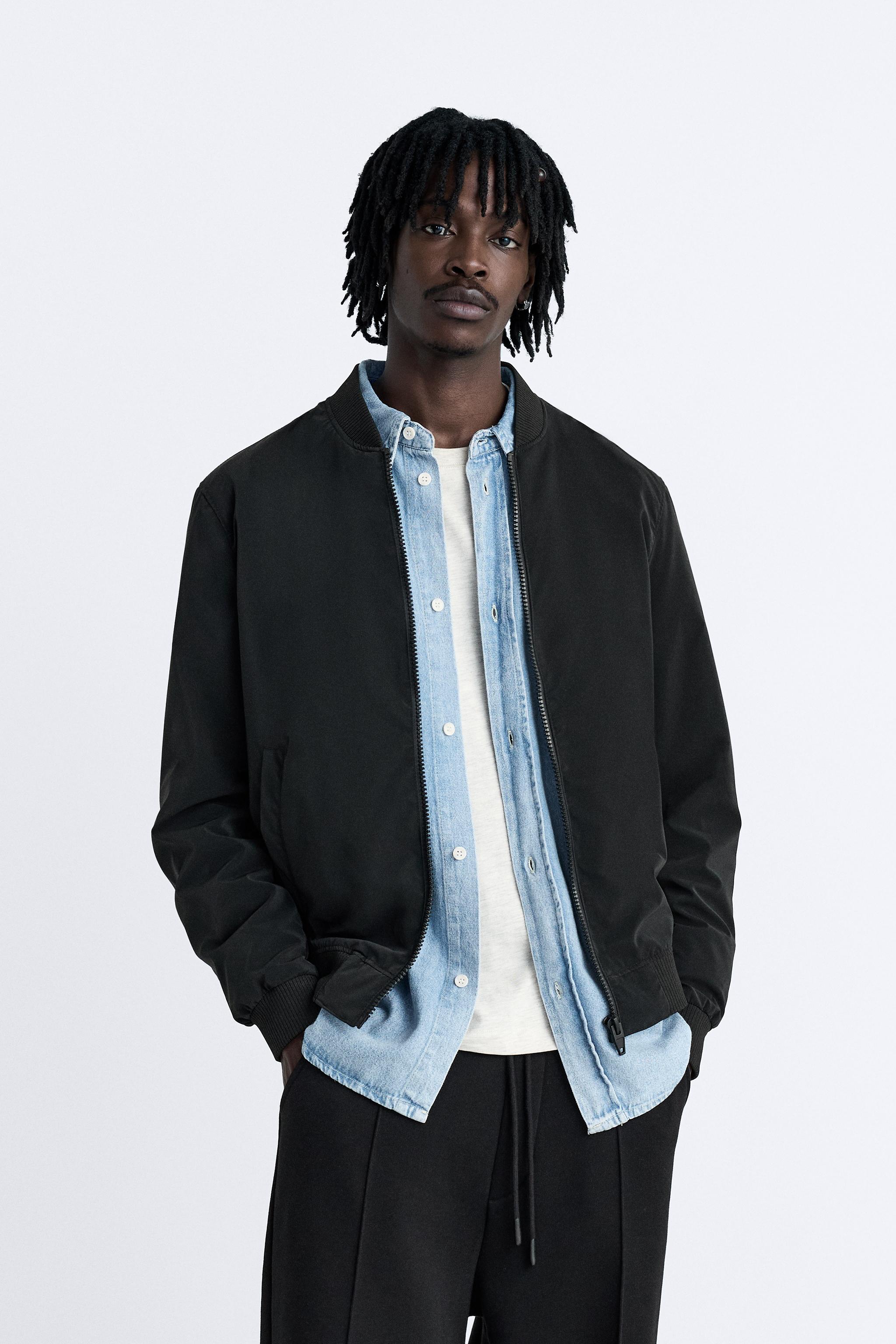 Zipper Bomber Jacket Men Spring Zara Men's Bomber Jacket Black