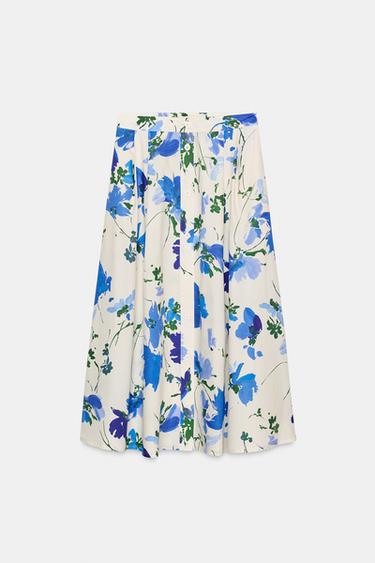 SAIA MIDI FLORES - Azul / Branco da Zara - Imagem 0