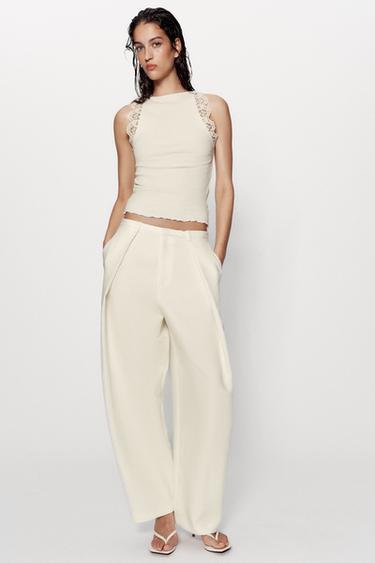 LACE RIB TOP - Ecru by Zara - Image 0