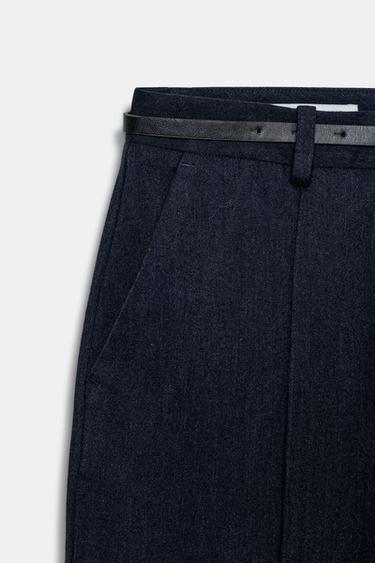 PANTALON DROIT À CEINTURE - Bleu marine de Zara - Image 7