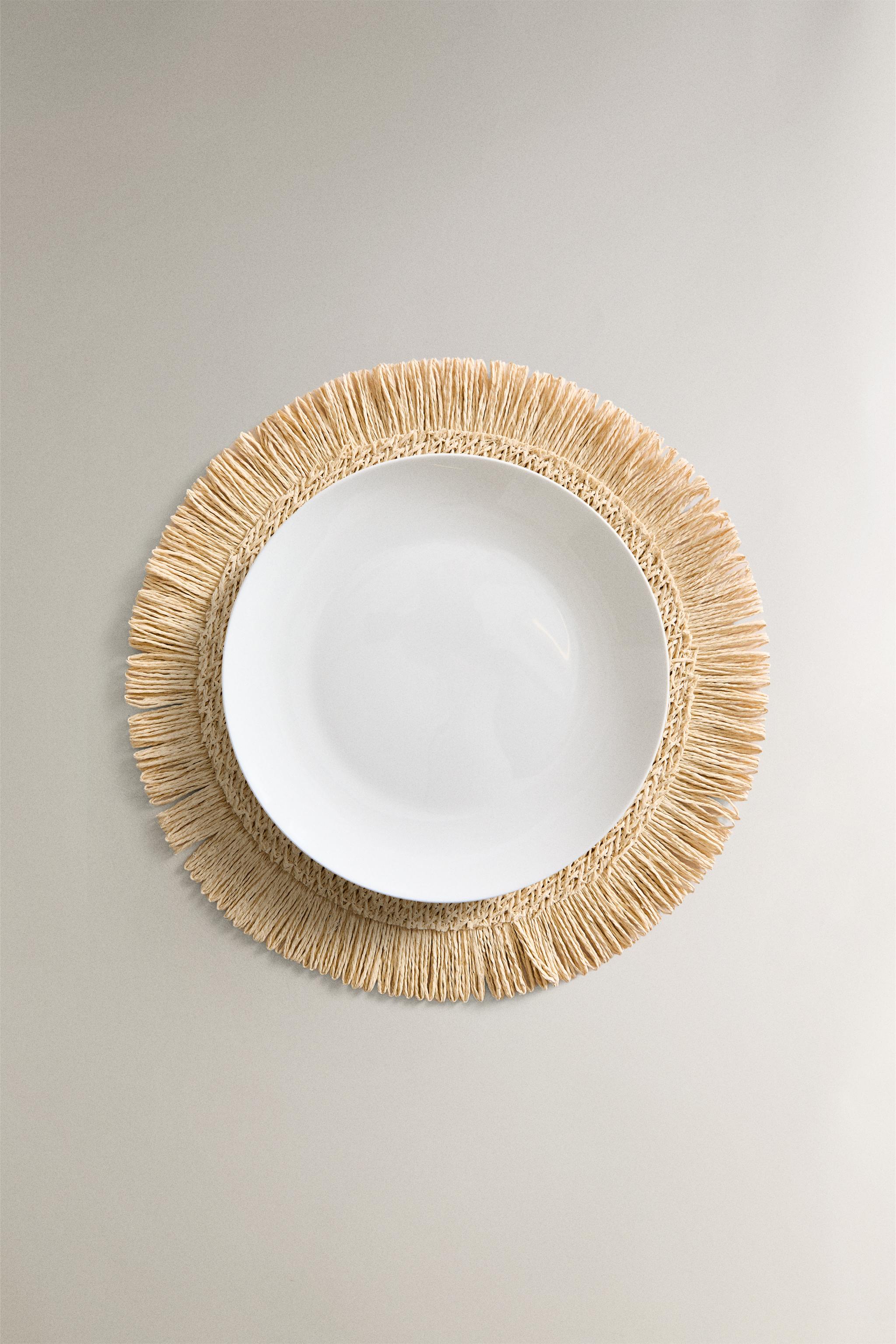 ペーパー編みランチョンマット フリンジ（2枚セット） - ライト