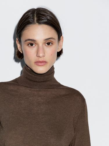 Zara Wool blend high neck knit sweater - Mink marl