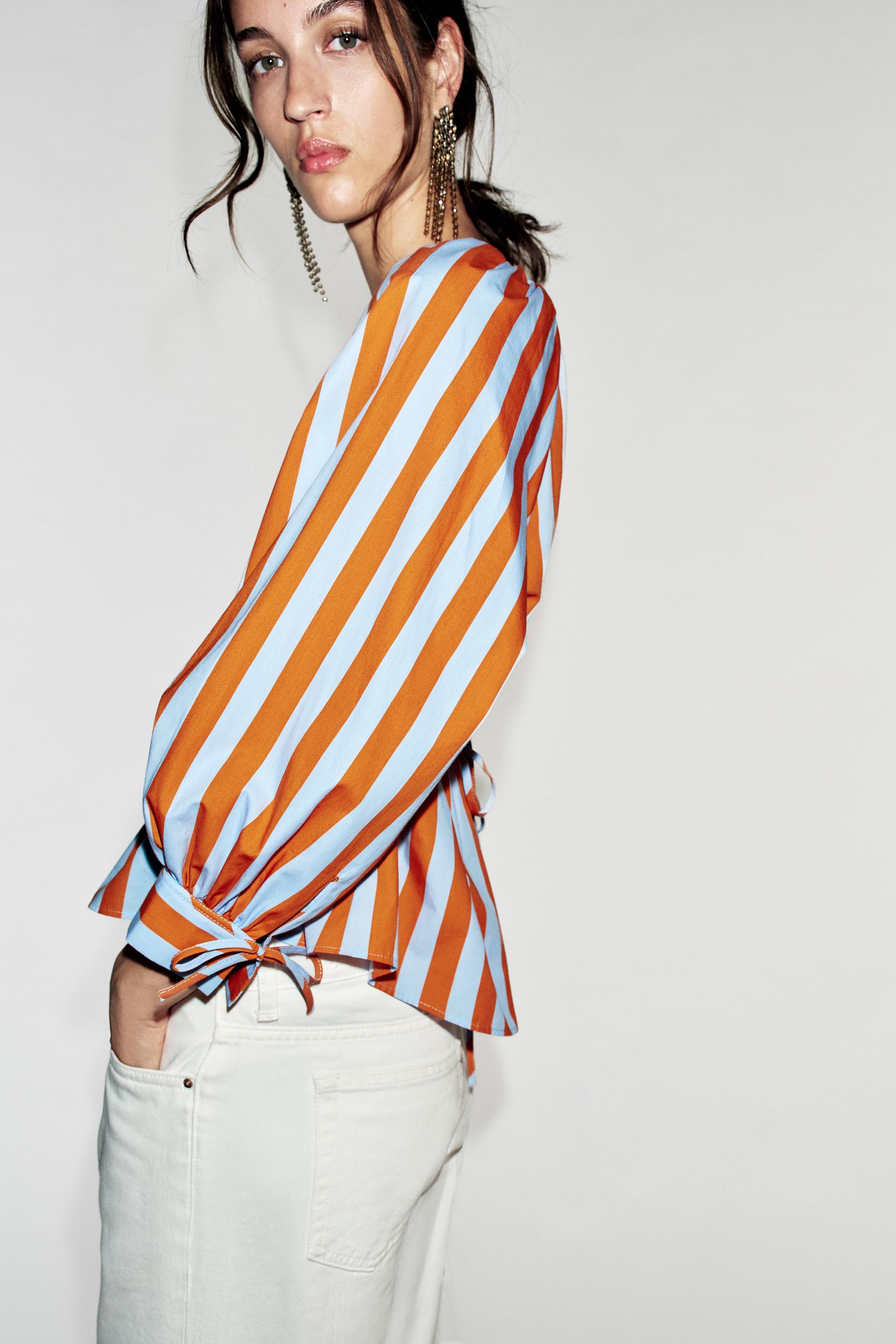 Женские рубашки Zara STRIPED SHIRT WITH SLIM BELT — фото 4