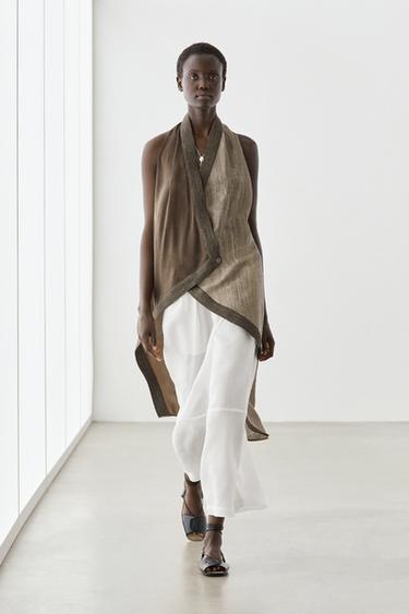 Zara Flowing linen blend pants with seams - White - Image 0