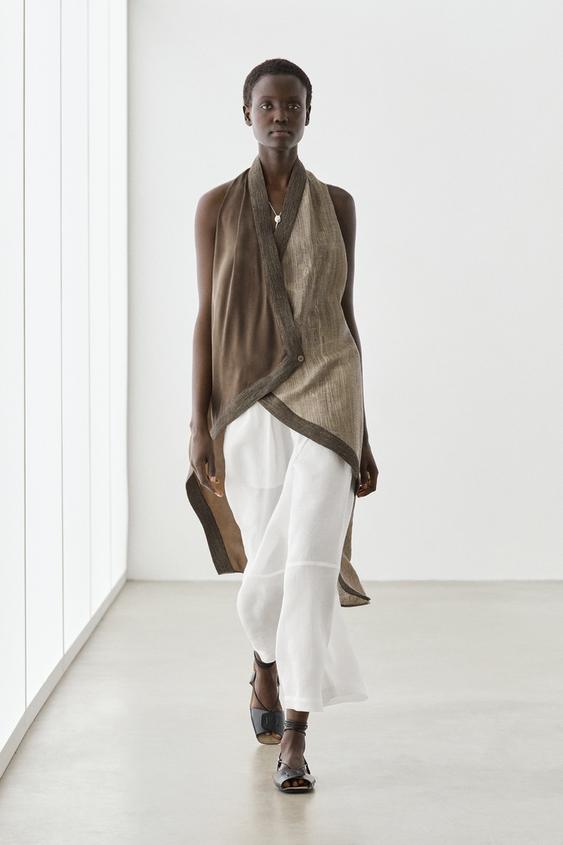 Flowing linen blend pants with seams from Zara - $180