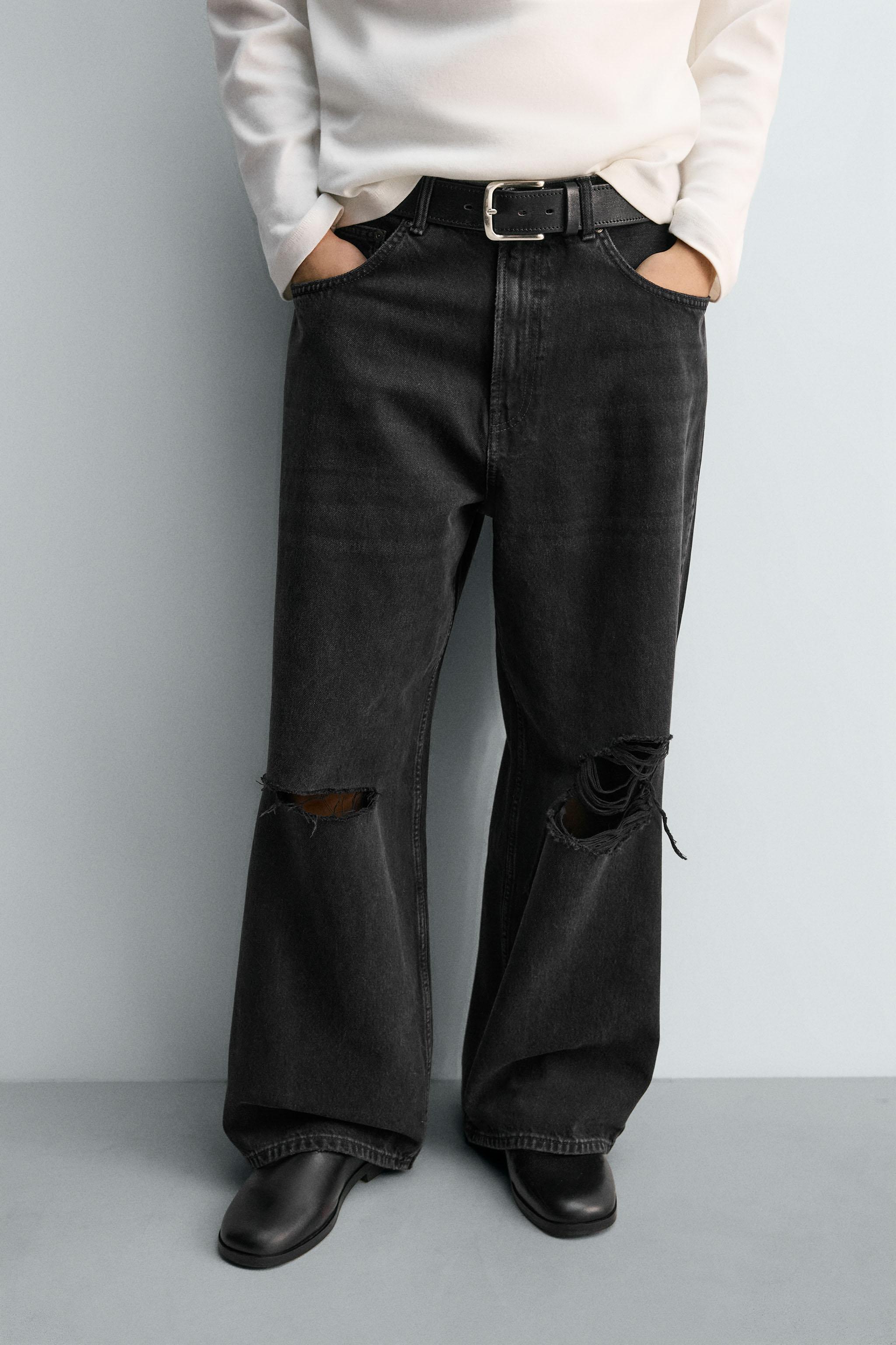 ダメージ加工バギーフィットデニムパンツ - カーボン | ZARA Japan / 日本