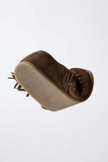 LEATHER FRINGED BOOTS - Brown by Zara - Image 2