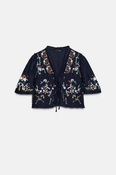 TOP COURT À FLEURS BRODÉES - Bleu de Zara - Image 6