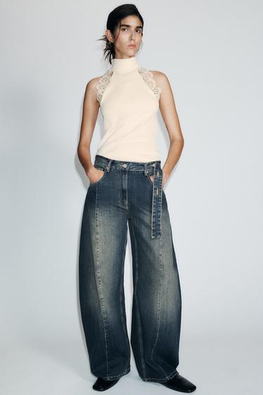 TRF OVERSIZE MID-WAIST JEANS - Navy blue by Zara