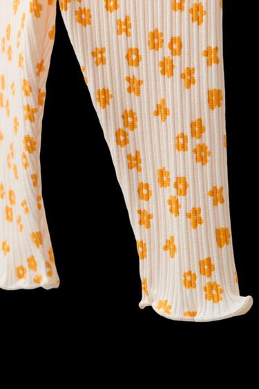 LEGGING RIB FLORES - Crudo/Amarillo de Zara