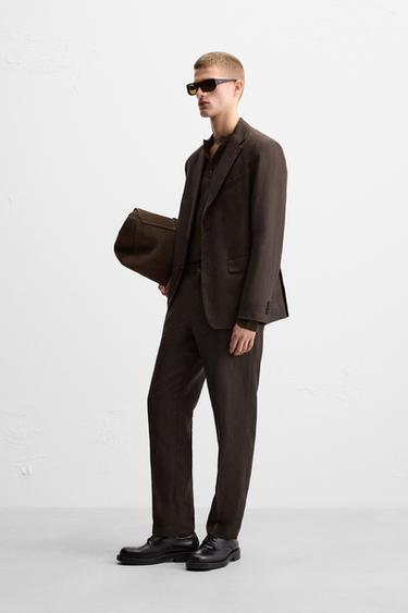 BLAZER COSTUME 100 % LIN - Marron foncé de Zara - Image 3