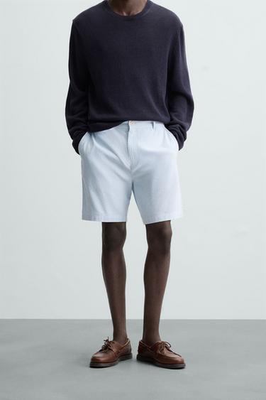 COTTON/LINEN BERMUDA SHORTS - Sky blue by Zara