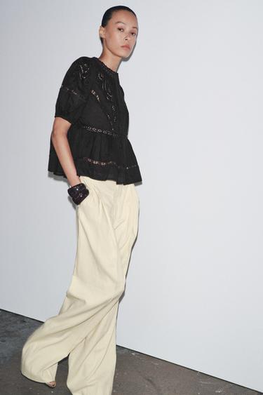 Zara ZW COLLECTION ROMANTIC EMBROIDERED BLOUSE - Black - Image 0