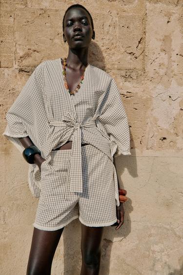CHECKED FRINGED BERMUDA SHORTS - Ecru by Zara - Image 2