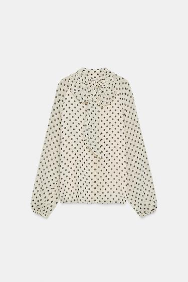 BLOUSE À POIS ET NŒUD - Écru / Noir de Zara - Image 5