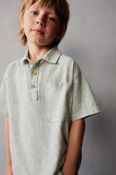 CHEMISE À RAYURES COL POLO - Blanc / Vert de Zara