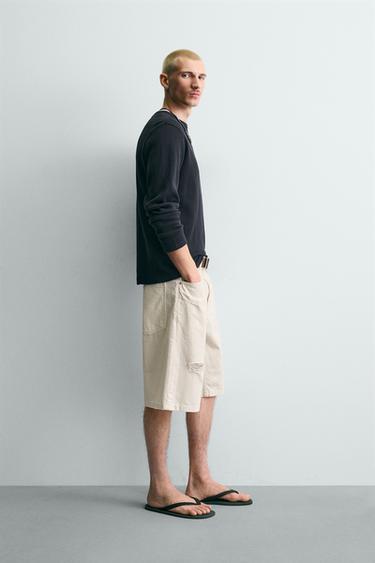 BERMUDA DENIM BAGGY FIT - Blanc cassé de Zara - Image 3
