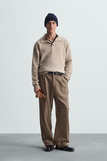 CHECK TROUSERS WITH PLEATS - camel by Zara - Image 0