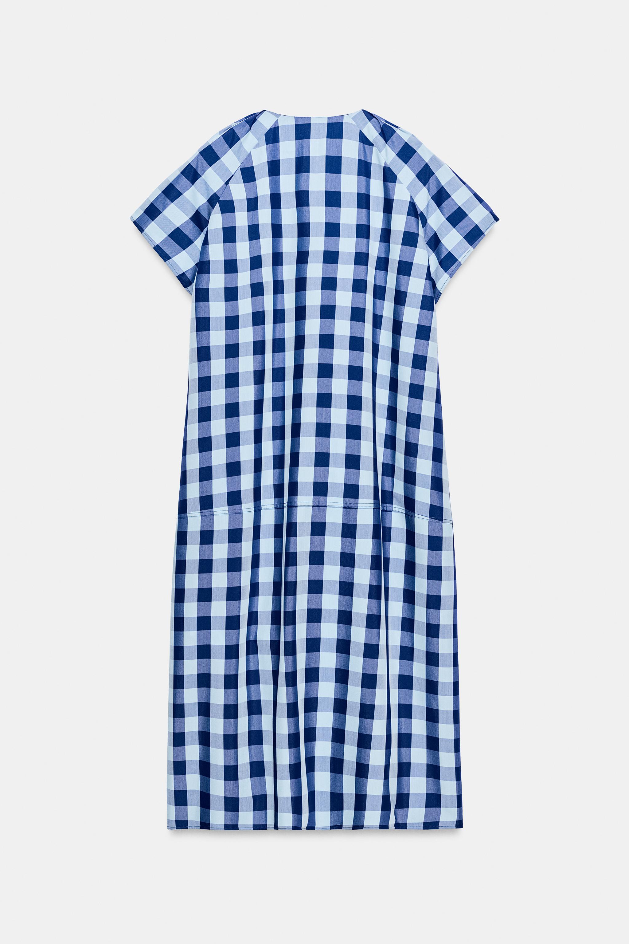 ZW COLLECTION CHECKED TIE DRESS - Blue | ZARA Spain