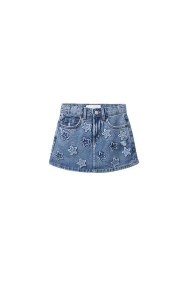 DENIM BERMUDA SKIRT WITH STARS - Blue by Zara - Image 0