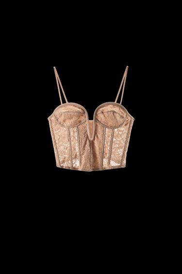 Zara LACE NECKLINE CORSET - Pale pink - Image 0
