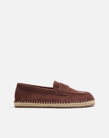 Zara 真皮樂福草編鞋 - 棕色