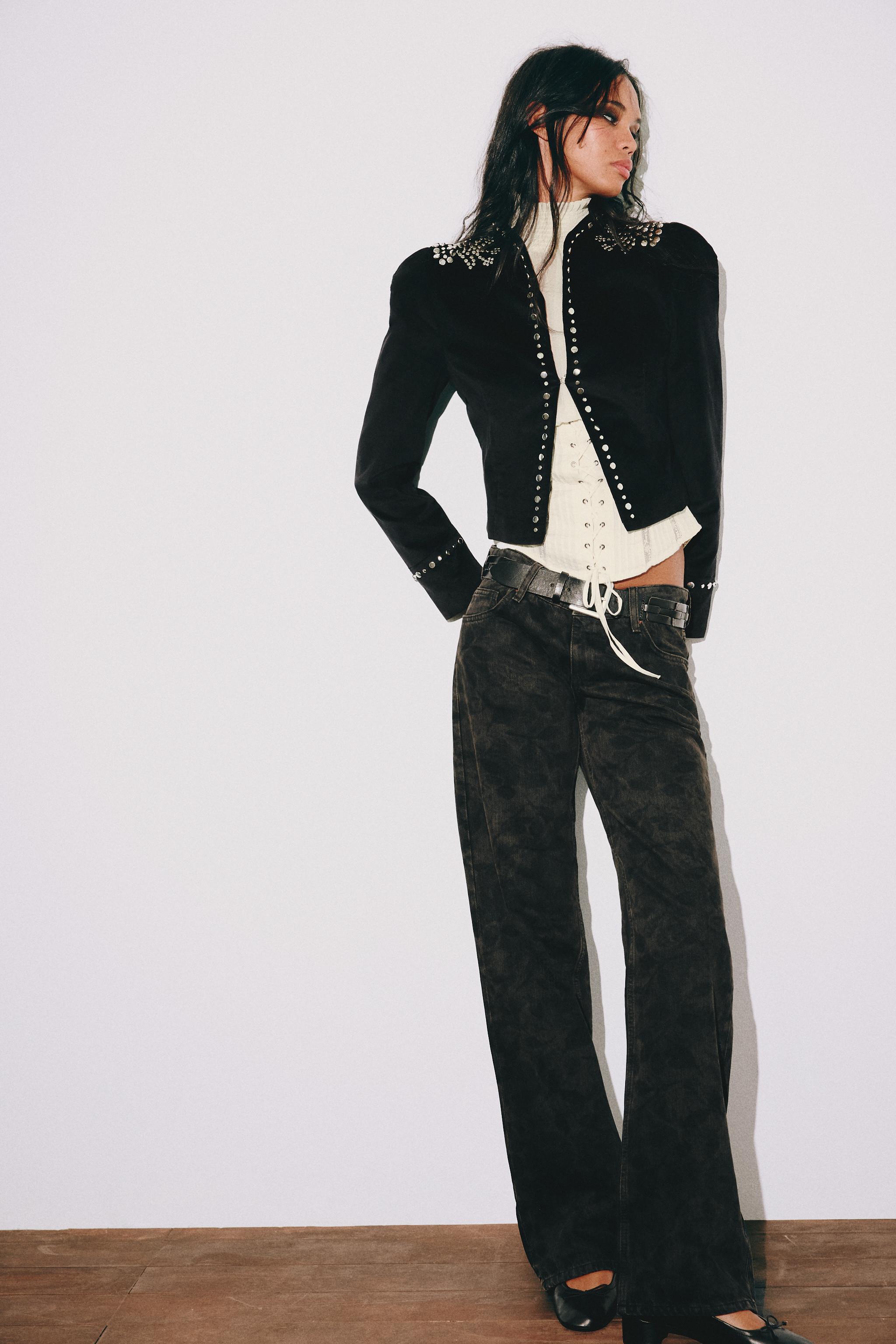 Trf Printed Low-Rise Wide Leg Fit Jeans by Zara