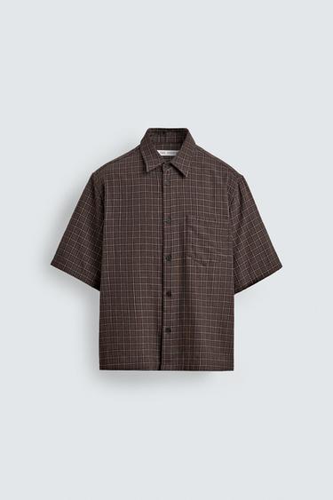 Zara RELAXED FIT PLAID SHIRT - Brown