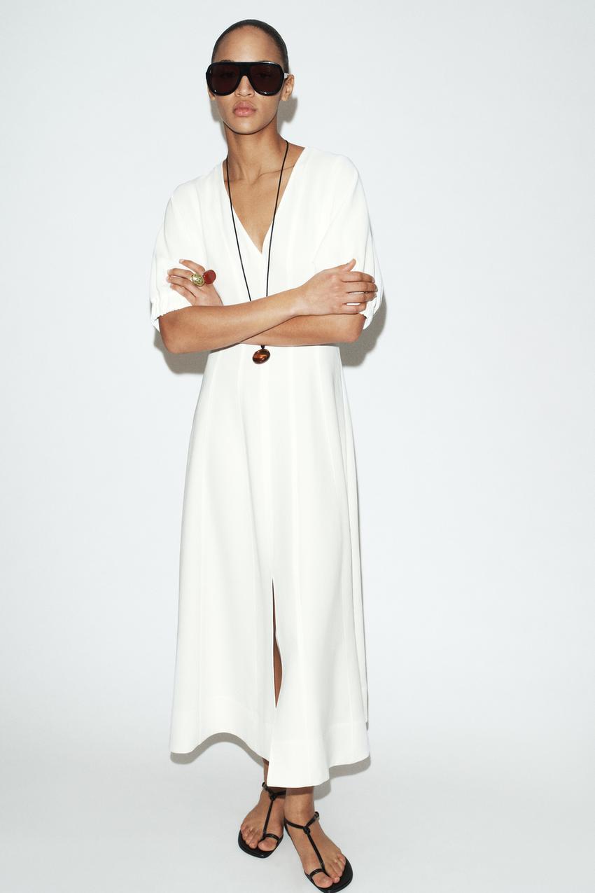 chinese dress ladies Simple Puff Sleeves Satin Mermaid White Long Prom Dress, White Long Evening Dress US 4 / White