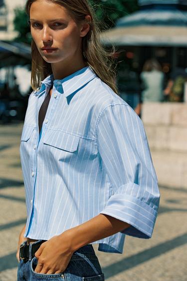 КОРОТКАЯ РУБАШКА ОКСФОРД — ВАСИЛЬКОВЫЙ от Zara