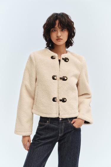 FAUX FUR JACKET WITH FIREMAN CLASP - Ecru by Zara