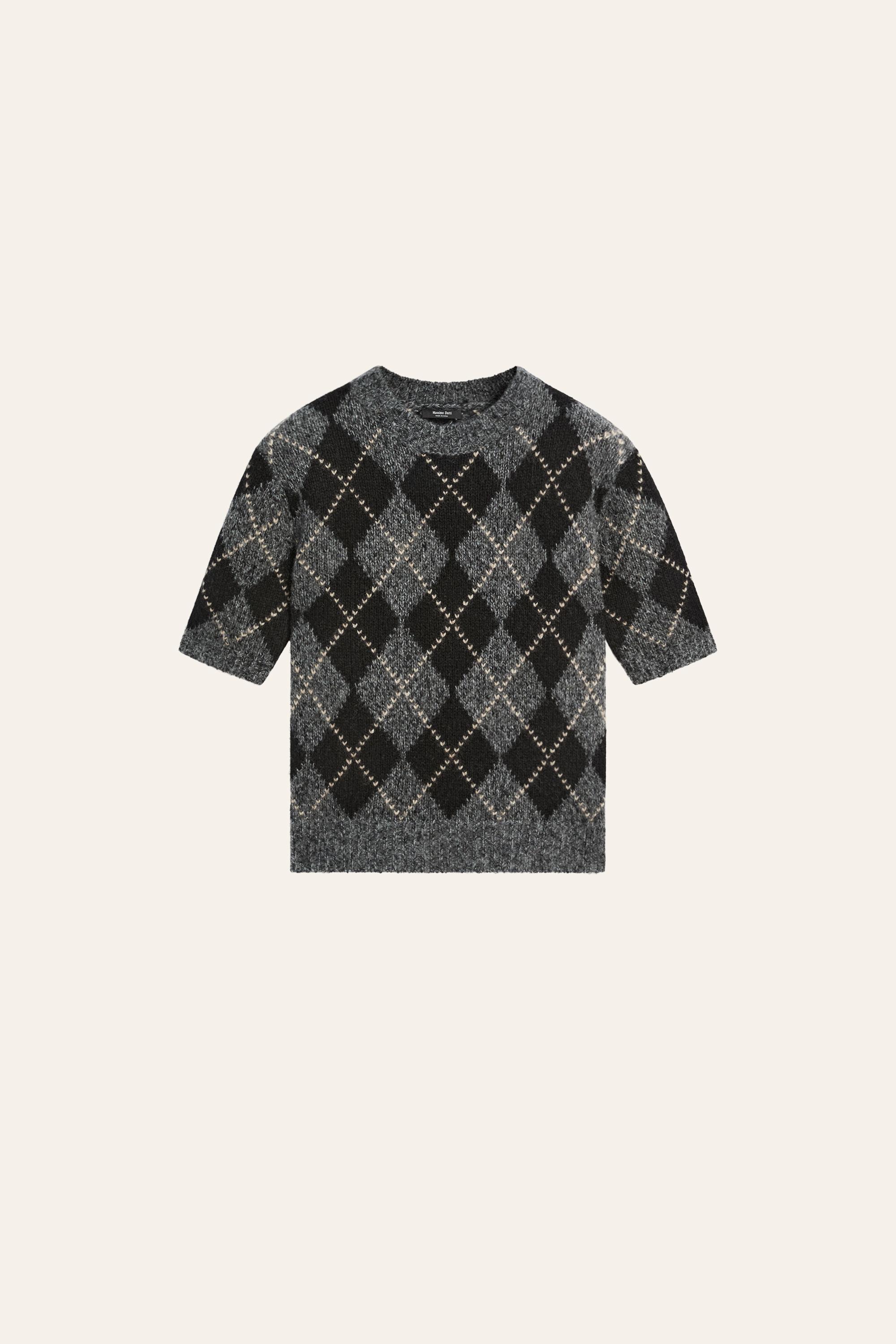 Cashmere-blend short sleeve argyle knit sweater — 210