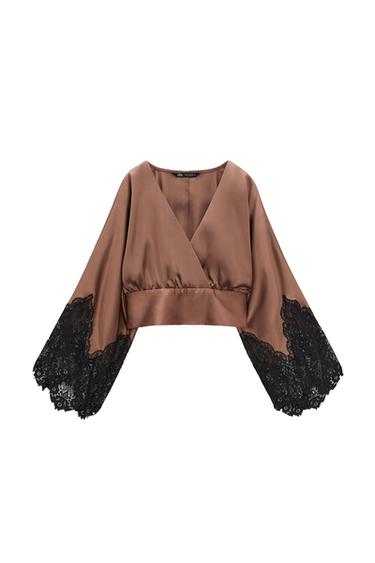 SATIN LACE KIMONO BLOUSE