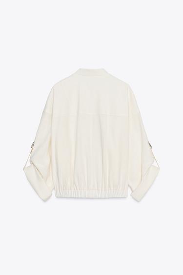 ROLLED-SLEEVE JACKET WITH LINEN - Ecru by Zara - Image 3