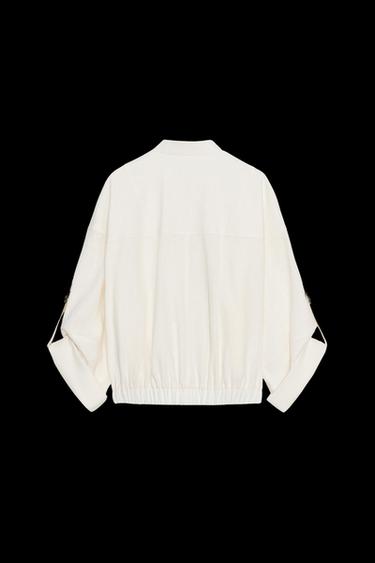 JACKE MIT AUFGEKRÄMPELTEN ÄRMELN AUS LEINEN - Cremefarben von Zara