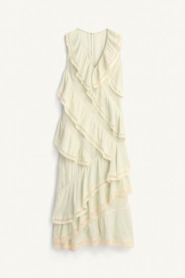 VESTIDO VOLANTES ENCAJE LIMITED EDITION - Verde claro de Zara