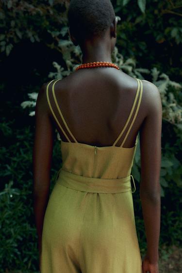 WIDE-LEG STRAPPY LINEN BLEND JUMPSUIT - Oil by Zara - Image 4