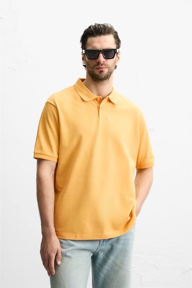 WASHED TEXTURED PIQUÉ POLO SHIRT - Tangerine by Zara