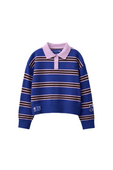 Zara CHAMPION ® X ZARA EMBROIDERED STRIPED KNIT SWEATER - Blues