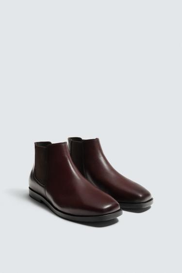 Zara LEATHER CHELSEA BOOTS - Burgundy Red