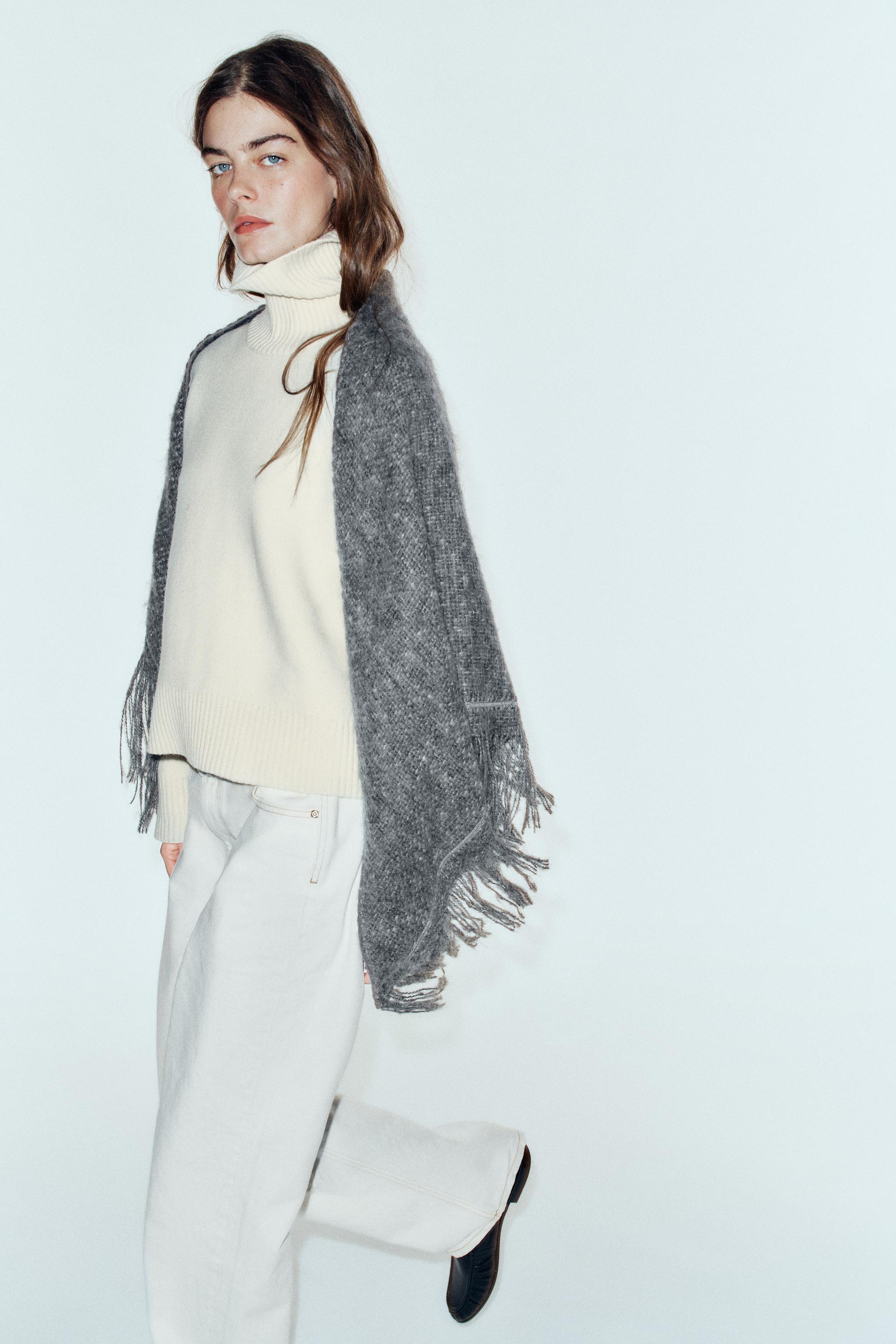 Fringed Triangular Scarf by Zara