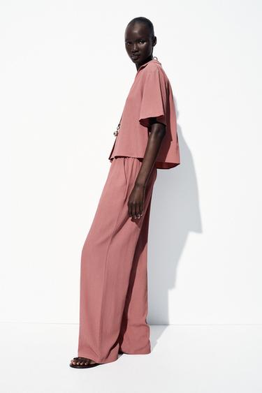 WRINKLED-EFFECT WIDE-LEG TROUSERS - MARSALA by Zara