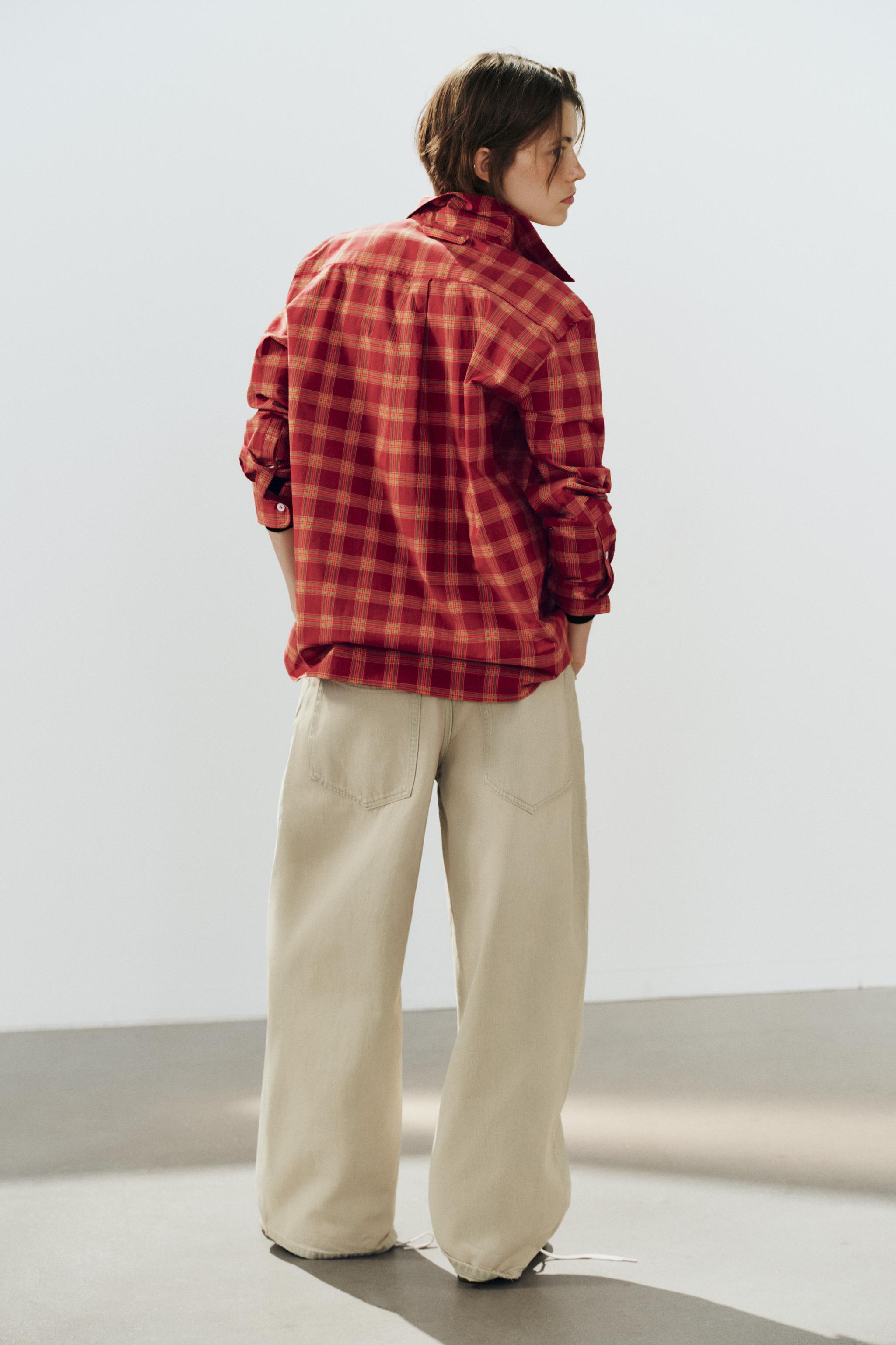 Женские рубашки Zara PLAID POPLIN OVERSHIRT — фото 6