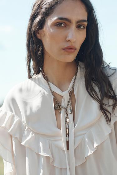 RUFFLED BLOUSE WITH BOW LIMITED EDITION - Beige-pink by Zara - Image 3
