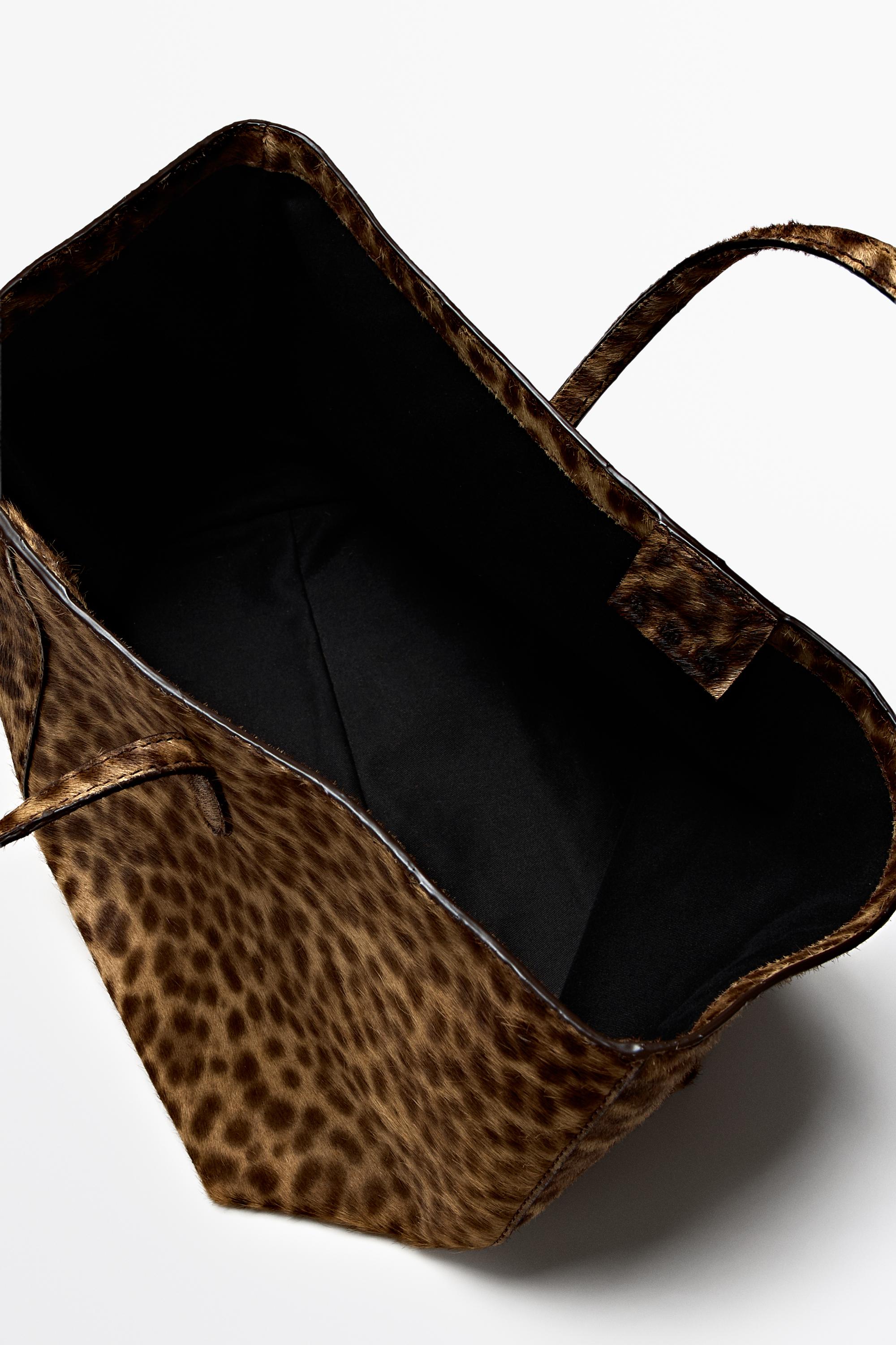 Large fur leather tote bag