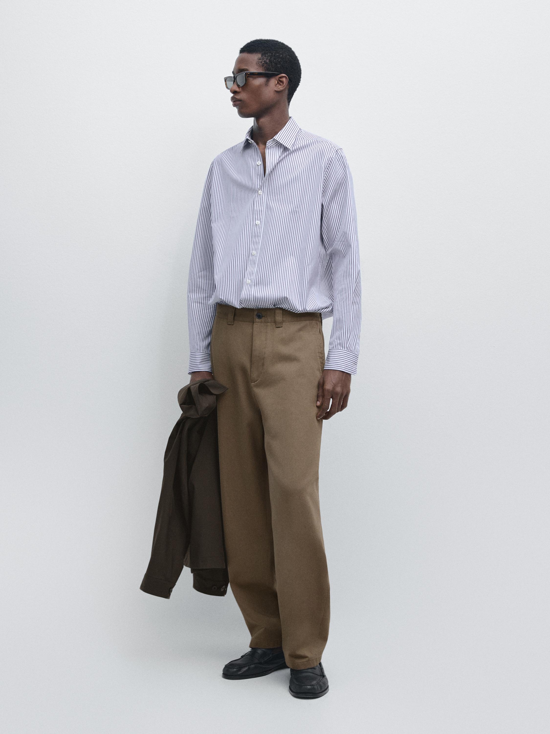 Regular fit striped 100% cotton shirt