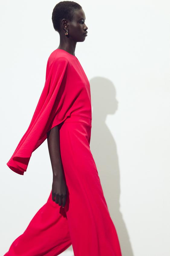 Mono Rojo Monos Largos Zara Mujer Mono Cruzado Cinturón Mujer MANGO