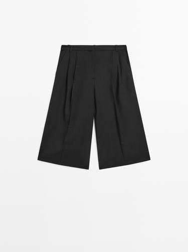 Zara Long 100% wool Bermuda shorts - Black