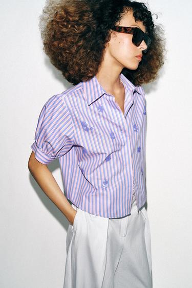 CHEMISE À RAYURES PAILLETTES - Rose / Lilas de Zara - Image 2